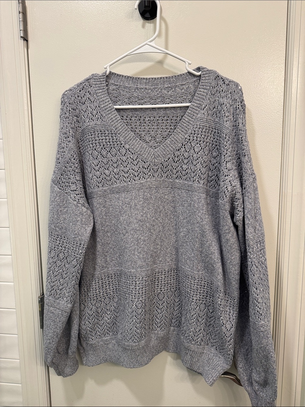 Gray V-Neck Knit Sweater - Women